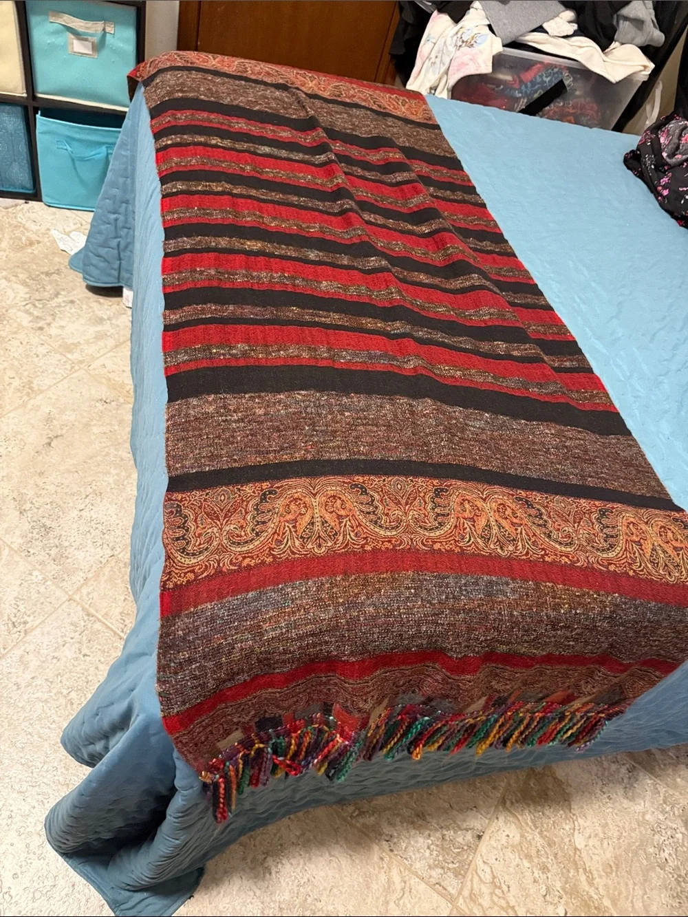 Earthy Striped Red & Black Paisley Throw Blanket 80x27